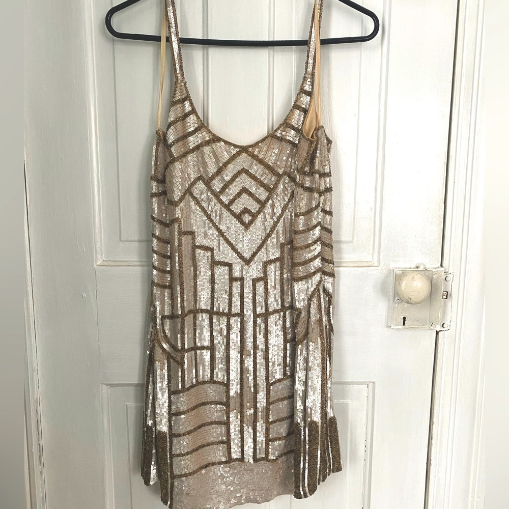 Beaded champagne mini dress